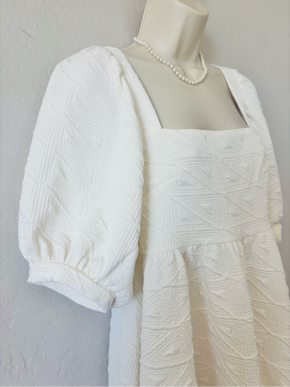 NWT Free People White Textured Violet Square-Neck Babydoll Dress - Picture 8 of 16
